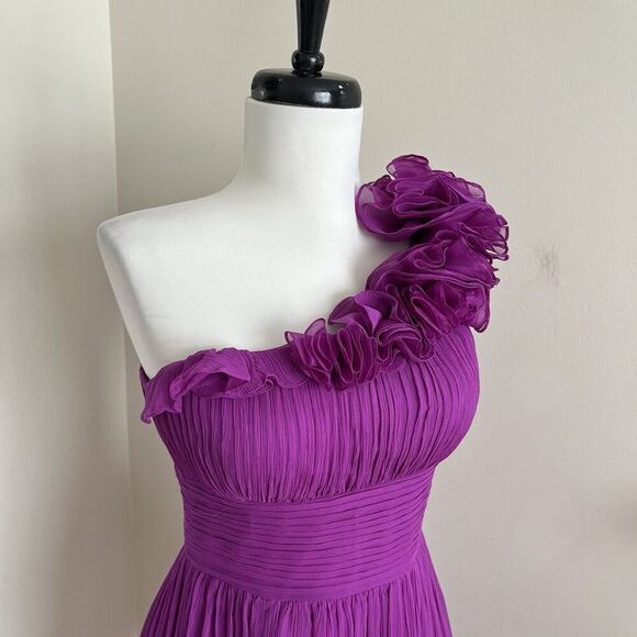 CACHE Y2K Silk Mini Dress Sz 2 Purple Ruffled One Shoulder Fairy Cocktail - Picture 11 of 15